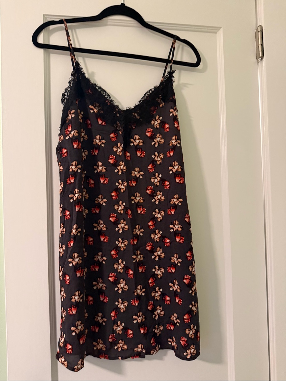 Soprano Black Slip Dress with Red & Cream Floral Print